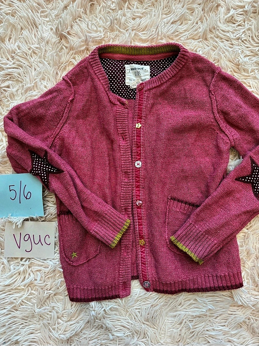 White Stuff Girls 5-6 Pink Knit Cardigan